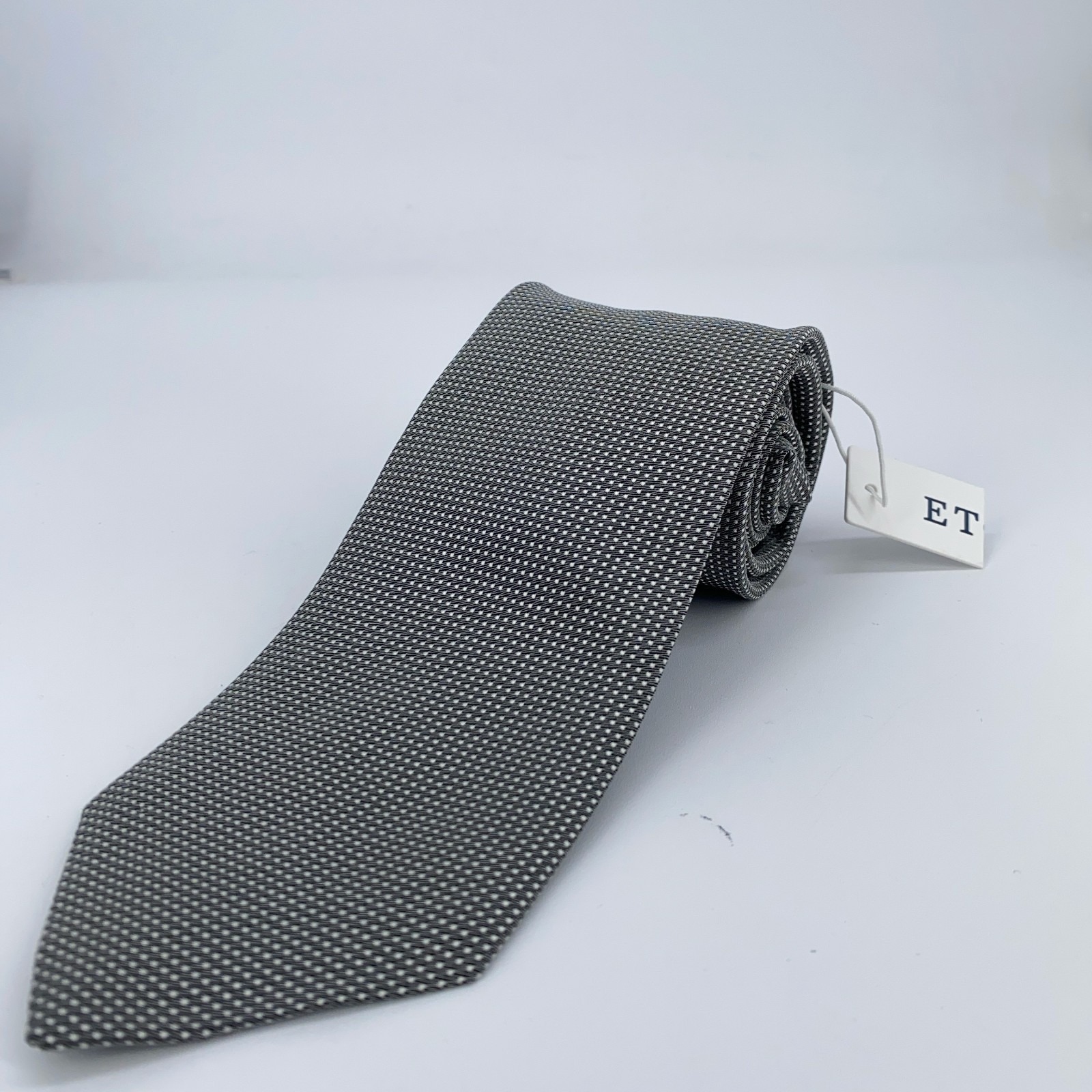 Eton Tie Men One Size Gray White Polka Dot Silk Classic Necktie England Made